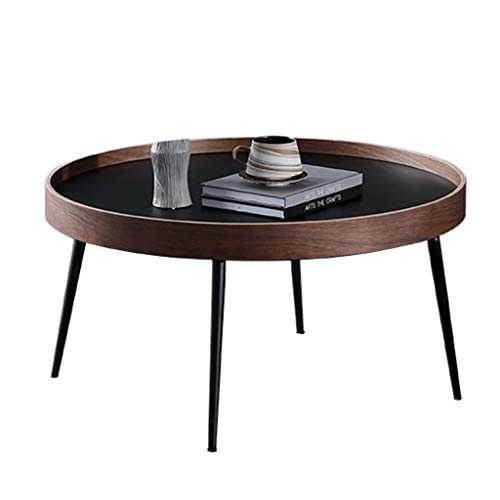End Tables Nordic Round Coffee Table Home Round Coffee Table D50/76 Cm Iron Coffee Table Feet, Solid Wood Edge Design Side Snack Table Sofa Table Black Walnut