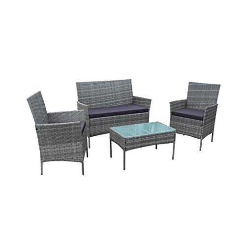 Neo® 4 Piece Rattan Outdoor Furniture Sofa Table Chair Set Garden Patio Conservatory Available in Black or Grey (Grey)