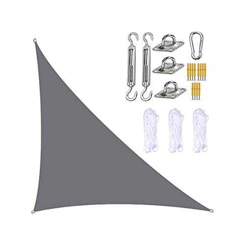 HOOJUEAN Garden Right Angle Triangle Sun Shade Sails, 98% UV Block Waterproof Large Sun Shade Canopy Awnings, with Fixing Kit, for Deck Outdoor Patio Backyard Lawn Activities Grey-3x4x5m