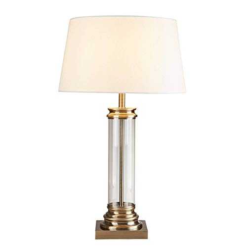 Searchlight 5141AB 1 Light Table Lamp with Glass Column and Antique Brass Base and Cream Shade