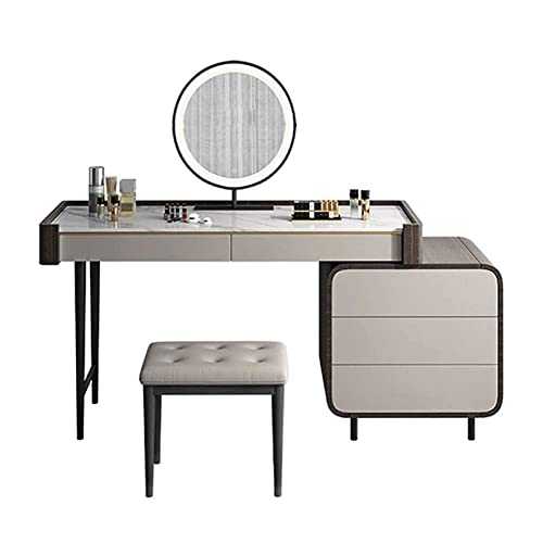 KOHARA Vanity Set with Lighted LED Mirror,3 Color Lighting Modes,Dressing Table with 5 Sliding Drawers,Modern Bedroom Makeup Table Furniture and Cushioned Stool Set for Women Girls