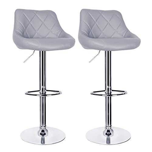 Pair of Grey Bar Stools,Breakfast Bar Stool with Back and Chrome Footrest Swivel Gas Lift Elegant Leather Bar Stool for Kitchen/Breakfast Bar/Counter/Home Furniture