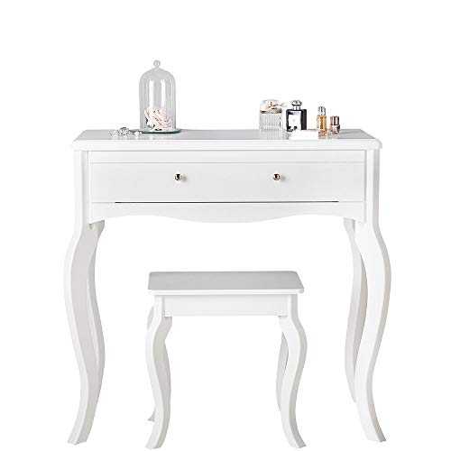 Sorrento - White Dressing Table With Drawer Rose Gold Handle Vintage Design and Stool Set