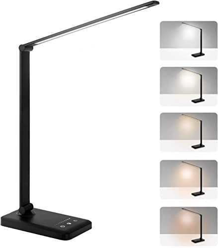 Nestling LED Desk lamp, Eye-Caring Table Lamp, Dimmable Office Lamp with USB Charging Port, 5 Lighting Modes,5 Brightness Levels, Touch Control, 30/60 min Auto Timer, for Home,Office,Bedroom,Study