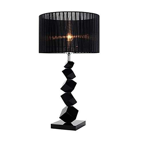 Nightstand lamp Black Table Lamps Glass Bedside Table Lamps with Fabric Lampshade Modern Creative Nightstand Table Lamps for Home Office Cafe Table Lamp, 25.2"H Contemporary Accent Table Lamp