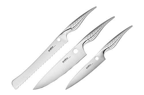 Samura Reptile Set of 3 Kitchen Knives: Utility 168 mm, Bread Knife 235 mm, Chef's 200 mm.