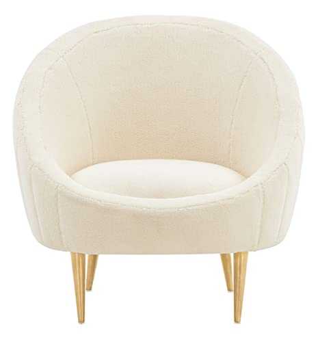 Couture Home Collection Razia Velvet Channel Tufted Living Room Bedroom Vanity Tub Chair SFV4700F, Ivory/Gold