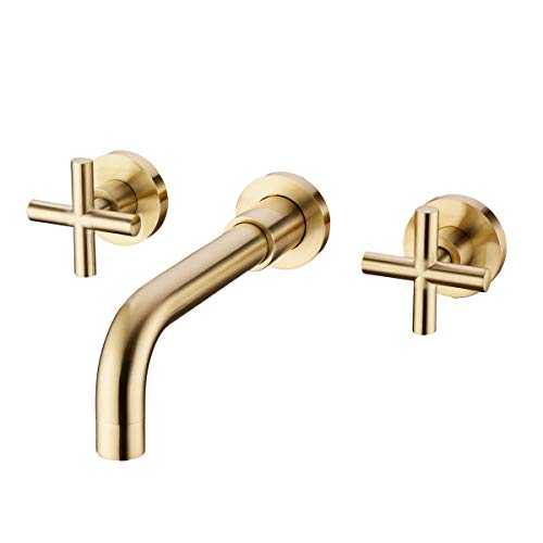 TRUSTMI Brass Concealed Wall Mounted Bathroom Basin Sink Mixer Taps, Brushed Gold