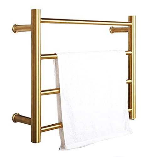 4-Bar Wall-Mounted Electric Towel Warmer, Intelligent Constant Temperature Electric Heated Towel Drying Rack, Stainless Steel Brushed Gold Heated Towel Rail Radiator for Bathroom,Plugin (Har