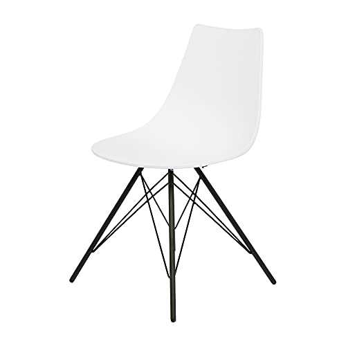 FUSIONWELL Plastic Dining Chair - Plastic Seat with Metal Legs Base for Dining Kitchen Living Lounge Office Room (White seat with Black legs)