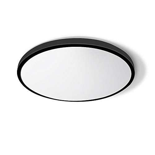 12 Inch 24W LED Flush Mount Ceiling Light Fixture, 5000K Daylight White, 3200LM, Black, LED Round Ceiling Lighting, 240W Equivalent White Ceiling Lamp for Closets, Kitchens, Stairwells, Bedrooms.etc.