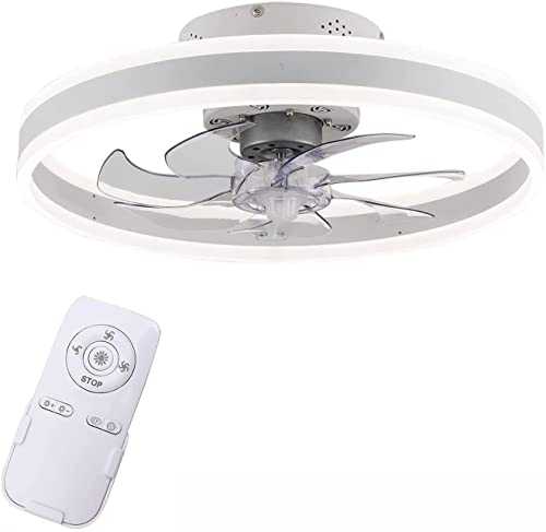 Indoor Flush Mount Ceiling Fan with Lights Modern Ultra- thin LED Lighting Fan with Remote Control Low Profile Ceiling Fan for Bedroom Living Room(20inch, Type B) (Color : Type C)