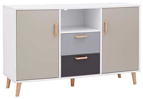 Delta White & Grey Multi Tone Scandinavian Living Room Furniture Solid Wood Feet#Large Sideboard