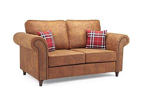 Honeypot - Sofa - Oakland - Faux Leather - 2 Seater - Tan Suede - Cushions Included