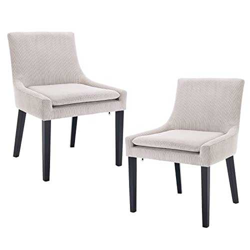 COLAMY Modern Dining Chairs Set of 2, Upholstered Corduroy Accent Side Leisure Chairs with Mid Back and Wood Legs for Living Room/Dining Room/Bedroom/Guest Room-Beige