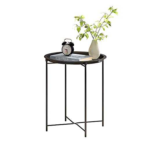HOME BI Tray Metal End Table, Round Side Table, Nightstand/Sofa Table for Living Room, Bedroom (Black)