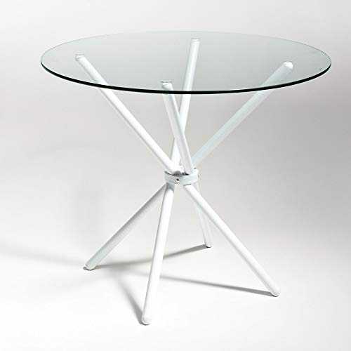Exclusive Clear Glass Four Seater White Frame Foldable Dining Table, 90cm Diameter