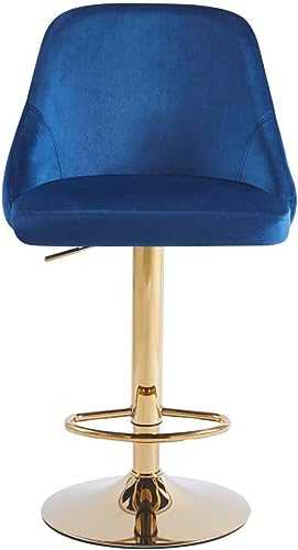 FEFE Velvet Bar Stools Set of 2 Breakfast Bar Chairs Backrest, Counter Chairs High Stools for Kitchen Island/Home Bar Barstools with Backrest Gas Lift Metal Legs In 5 Colours (Blue + Gold Base)