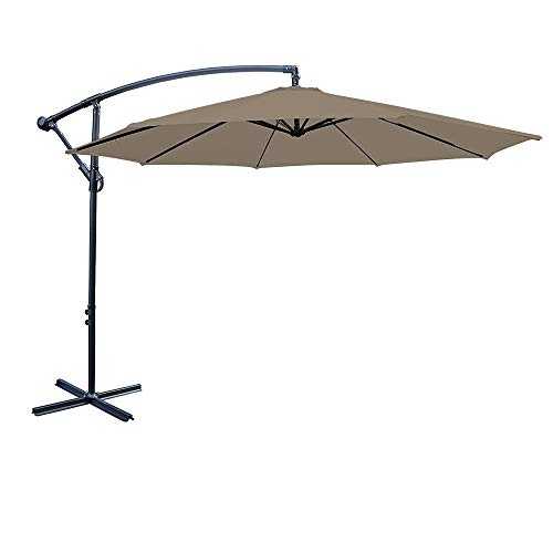 Greenbay Outdoor 3m Brown Cantilevered Garden Parasol Large Hanging Banana Umbrella with Crank Mechanism