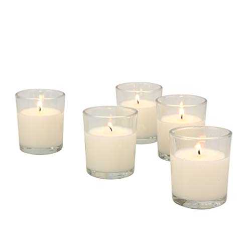 Stonebriar 48 Pack Unscented Long Burning Clear Glass Wax Filled Votive Candles, Ivory