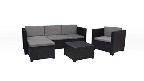 Shaf Manhattan | Dark Gray Color Garden Corner Outdoor Furniture Set in Resin Made with Recycled Materials, Anthracite