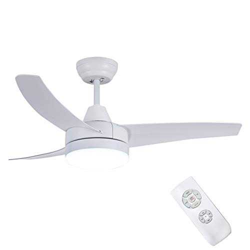 CJOY Ceiling Light with Fan Silent , Ceiling Fans with Lighting and Remote Control White, Small Ceiling Fan Quiet 42 inch 3 ABS Fan Blades 24W LED Light Panel AC