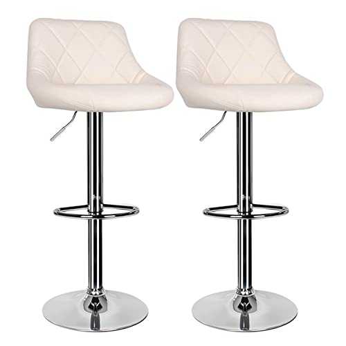 2 pcs Cream Bar Stool,Kitchen Bar Stool Swivel Gas Lift Breakfast Bar Stool with Back and Chrome Footrest Bar Chairs Dining Stools,Breakfast Bar/Counter/Kitchen Home Furniture