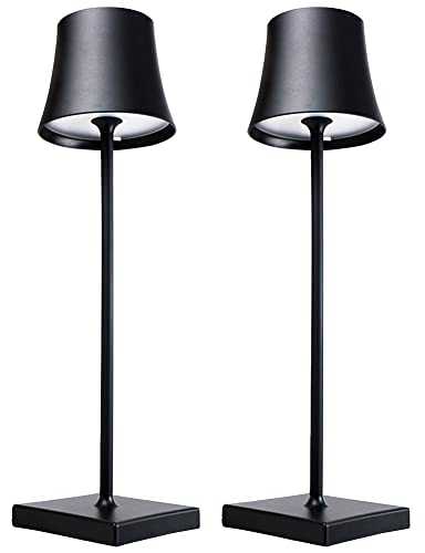 Cordless Table Lamp 2 Pack with Dimmable, 5200mAh Rechargeable Battery Powered Desk Lamp, IP54 Waterproof Metal Outdoor Table Lamp for Camp Picnic Restaurants Bars Bedroom Living Room (Black-2Pack)