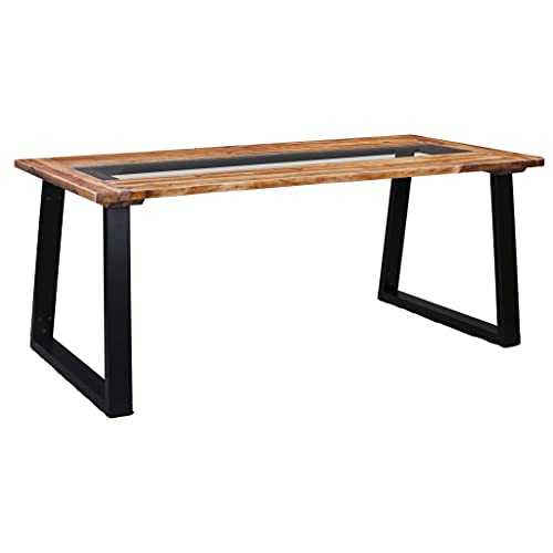 Dining Table 180x90x75 cm Solid Acacia Wood and Glass +Material: Solid acacia wood with an oil finish, glass, powder-coated metal