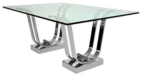 Casa Padrino luxury dining table silver 220 x 120 x H. 75 cm - Rectangular metal kitchen table with glass top - Dining room furniture - Kitchen furniture - Luxury furniture