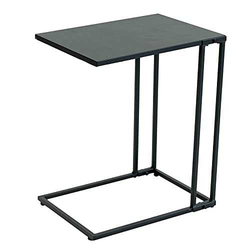 C-Hopetree Coffee End Side Sofa Table with Black Metal Frame and Top