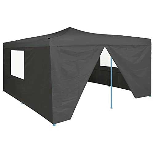 vidaXL Folding Gazebo with 4 Sidewalls Canopy Tent Commercial Instant Sun Shelter Adjustable Folding Gazebo Party Shelter Tent 5x5m Anthracite