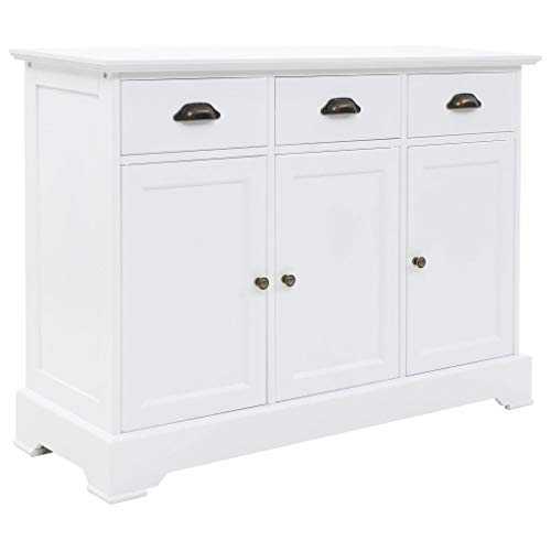 mewmewcat Sideboard with 3 Doors Dresser with Metal Handles for Living Room Decor MDF and Pinewood 105x35x77.5 cm White