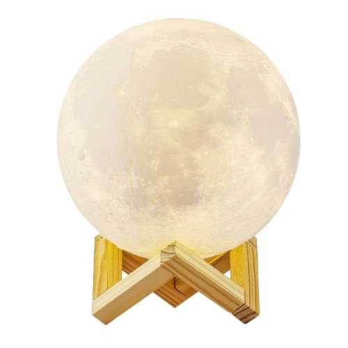 5.9 Inch LED Moon Night Light 15cm 3D Moon Lamp Dimmable Touch&Tap Operated 3 Colour LED Lunar Moon Light LED Lamp USB Charge with Wooden Stand&Strap for Kids Room Decor Wall Light Gift