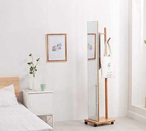 XGHW Bamboo Free-Standing Mirror,Dressing Mirror,Bedroom full body fitting mirror mobile hanger,Easy-moving casters,Natural,167 * 40 * 33.5cm