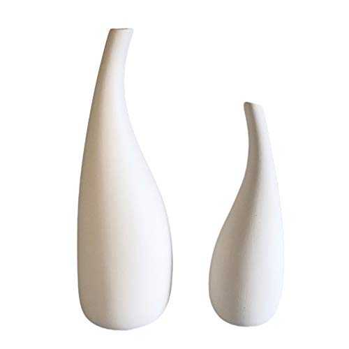 Coojetty White Ceramic Modern Dried Vase Set Simple Small Elegant Teardrop Pampas Grass Vases Faux Artificial Flower Vassel For Kitchen Shelf Living Room Home Wedding Center Decoration.
