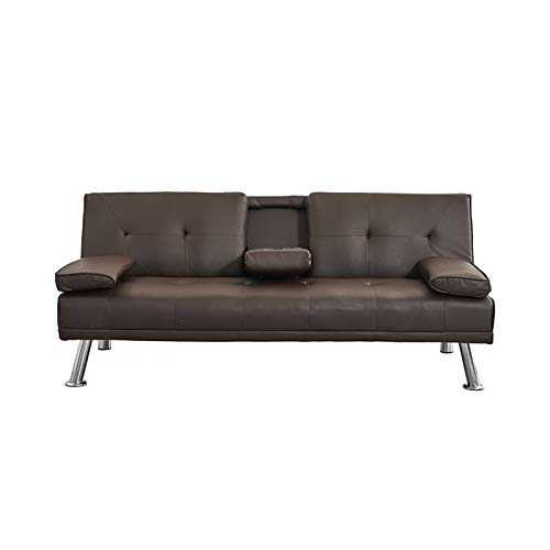 WSZMD Modern Comfort Sofa Bed Faux Leather 3 Seater Click Clack Sofabed Settee Couch With Cup Holder For Living Room/Bedroom, Sofa Bed (Color : Black)