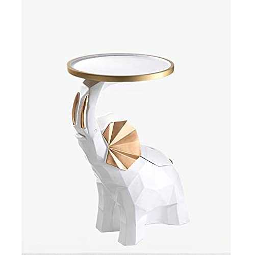 Light Luxury Modern Creativity Floating Window Elephant Tray Personalized Art Small Round Table Sofa Corner Coffee Table Bedside Table Small Corner Table Shelf,White height 20*width 10.6in