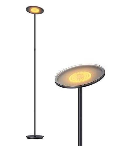 LED Uplighter Floor Lamp, Dimmable Tall Standing Lights for Living Room Bedroom Office, Super Bright Modern Sky Torchiere Floor Lamps with 5 Brightness Levels, Work with Smart Plug, Black