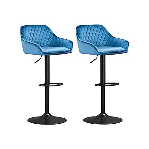 AINPECCA Bar Stools Set of 2, Velvet Fabric Adjustable Swivel Gas Lift, Black Footrest and Base for Breakfast Bar, Counter Kitchen Chairs and Home Bar chairs (Velvet Teal)