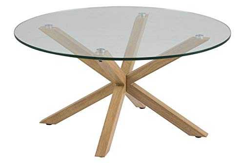 Homestreet Stylish Modern Round Glass Top Coffee Table Metal Oak Foiled Legs Scandinavian Design Quality Furniture