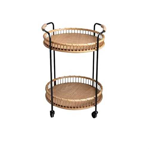 Hong Yi Fei-Shop end tables Removable Rattan Cart Coffee Table With Wheels Living Room Double Sofa Side Table Iron Side Cabinet small side table