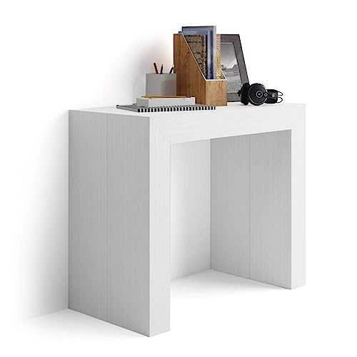 Mobili Fiver, Extending Console Table Angelica, White Ash, Laminate-finished/Aluminium, Made in Italy