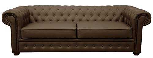 Chesterfield Style Venus Sofa 3 Seater 2 Seater Armchair Brown Faux Leather (3 Seater)