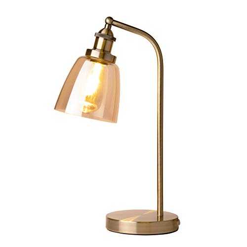 Echo Modern Industrial Style Trendy Antique Brass & Amber Glass Table Lamp/Desk Lamp/Bedside Light