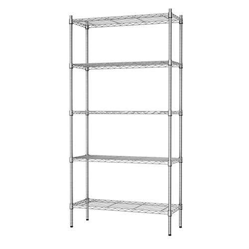 Auslar 5-Shelf Storage Shelves Heavy Duty 5 Tiers Standing Shelf Units Adjustable Wire Rack, Chrome