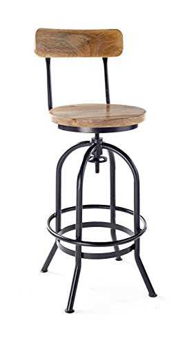 Elm home and garden Vintage rustic retro pub bar kitchen metal wood stool with back