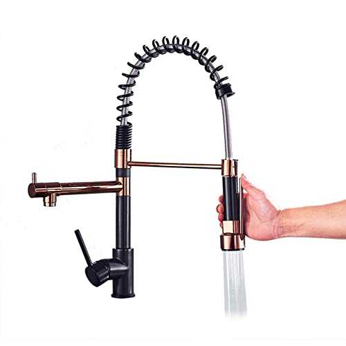Onyzpily Kitchen Tap Rose Gold+Black Kitchen Sink Mixer taps Single Handle 1-Hole Pull Down Sprayer Swivel Sprayer Cold and hot Fittings with Solid Brass Commercial UK