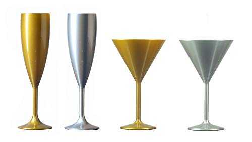 Premium Polycarbonate Gold and Silver Party Drinkware Set with 48x Champagne Flutes and 48x Martini Glasses (Set of 96)