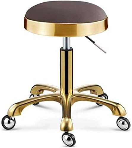 Swivel Stool，Height Adjustable Round Stool On Wheels,Heavy Duty Hydraulic Rolling Metal High Stool With Gold Chair Rod For Kitchen, Salon, Bar, Office, Massage, Clinic